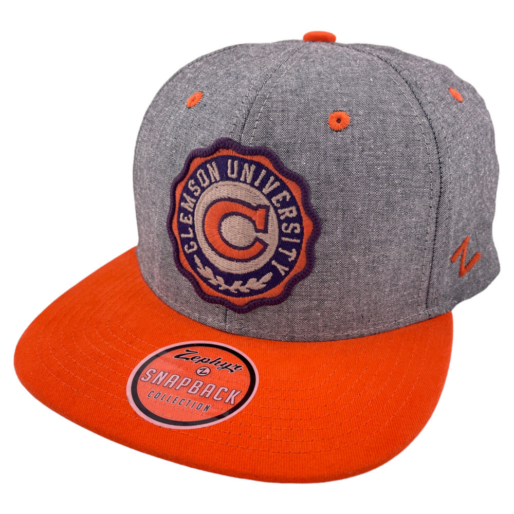Zephyr Clemson Tigers Logo Orange/Grey Flat Bill Snapback Adjustable‎ Hat Cap